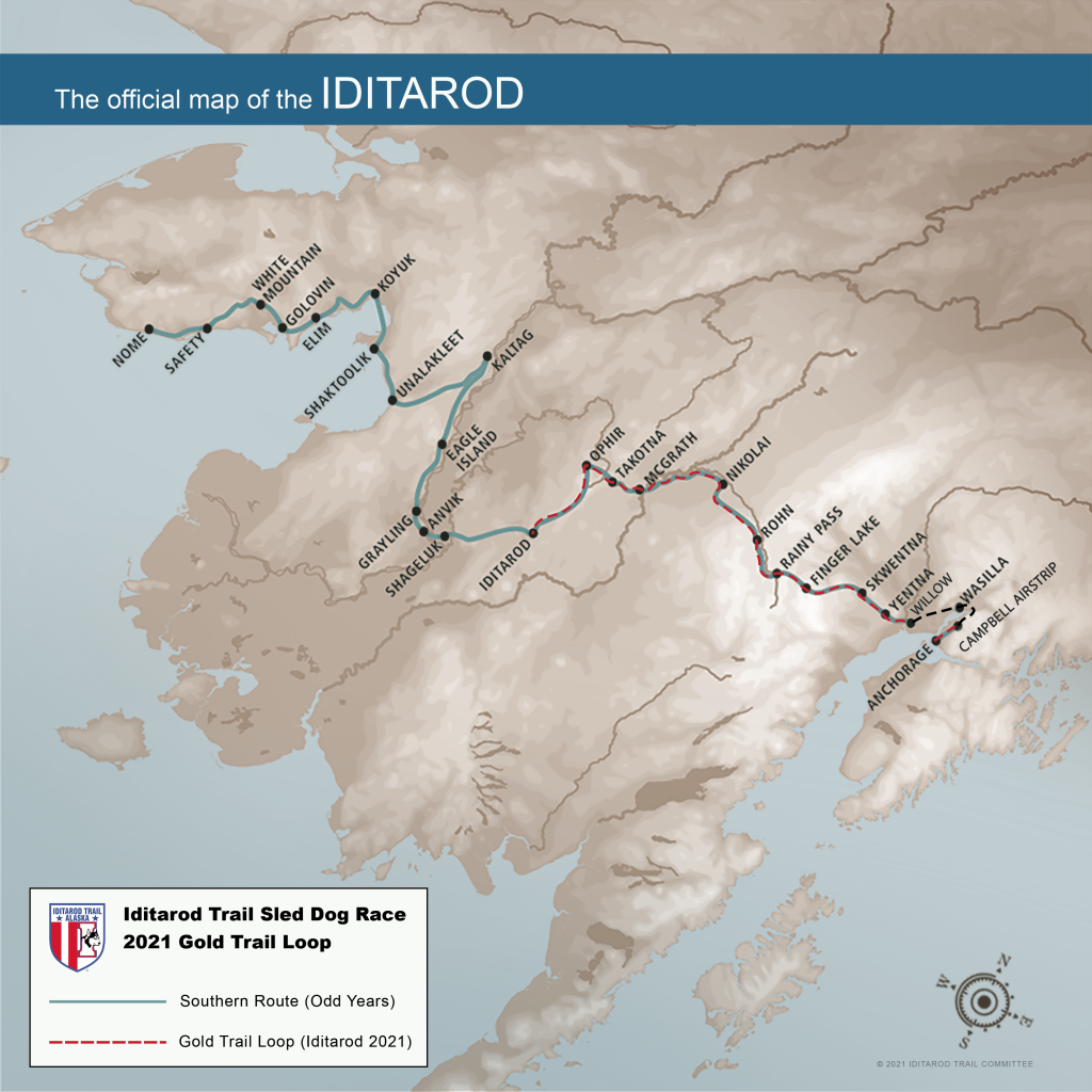 2021 Iditarod Race Map, courtesy Iditarod.com